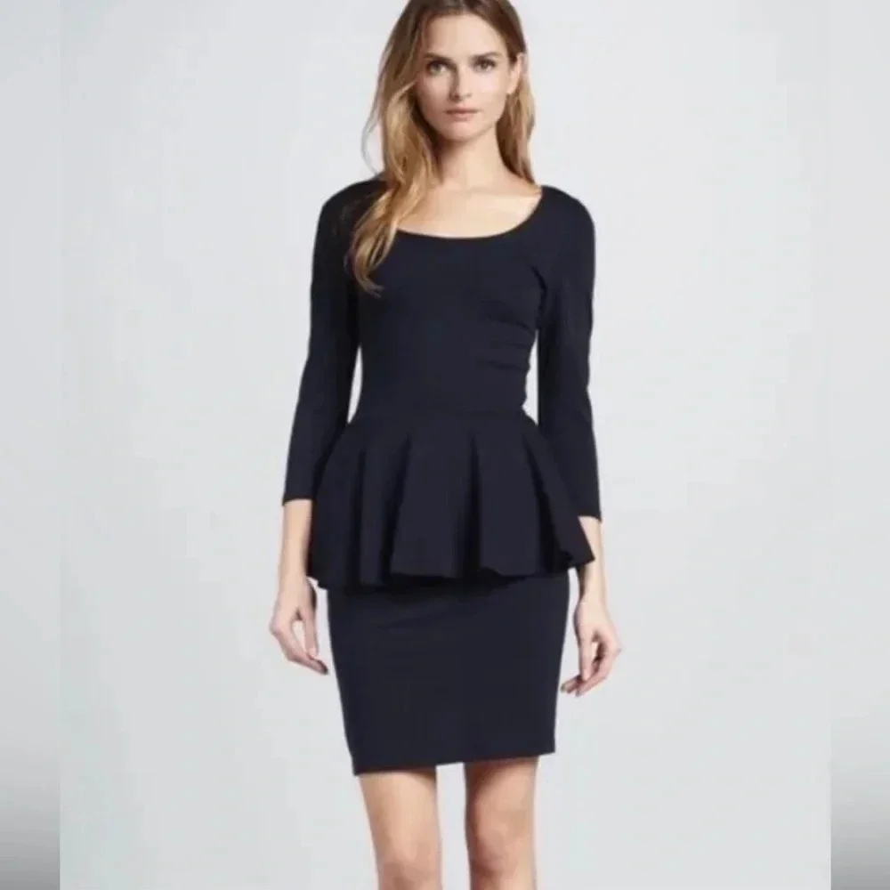Alice + Olivia Navy Peplum Sheath Dress, stretch, comfy